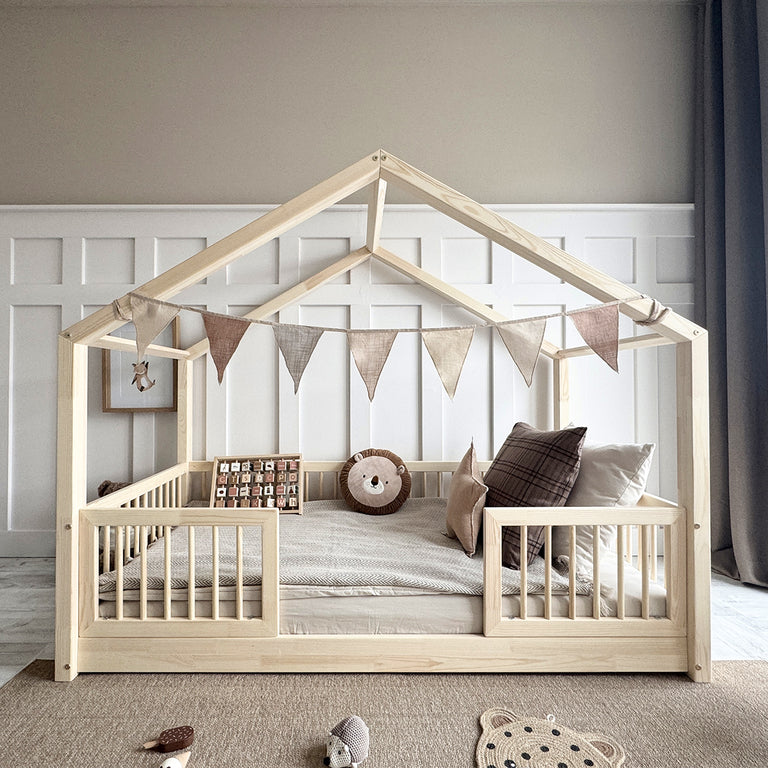 Lit cabane 90x190 barrières et sommier inclus pieds 1 cm Rosalie Bois - vue 3