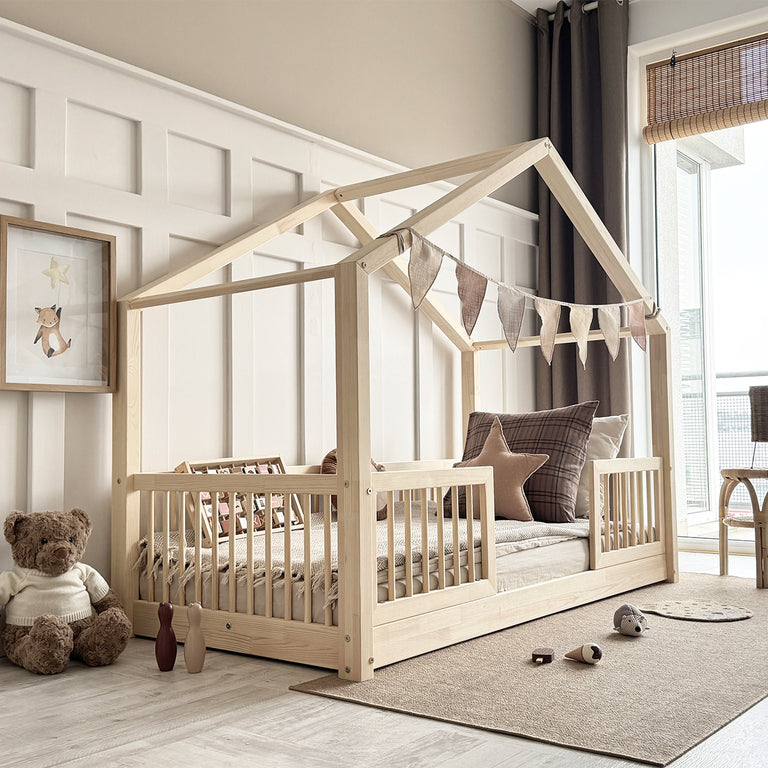 Lit cabane 90x190 barrières et sommier inclus pieds 1 cm Rosalie Bois - vue 4