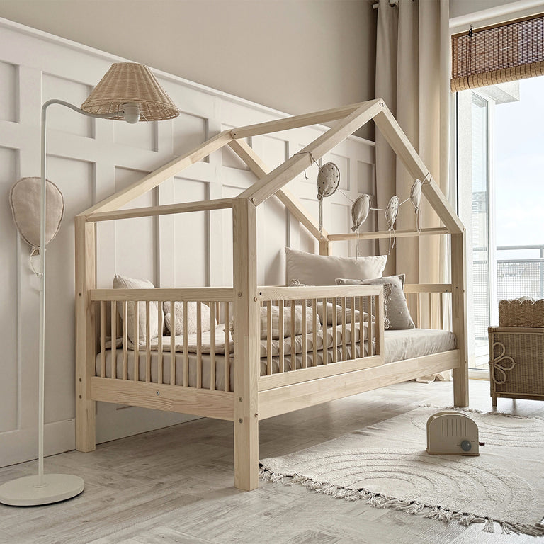 Lit cabane 90x200 barrière sommier et tiroir inclus Rosalie Bois - vue 6