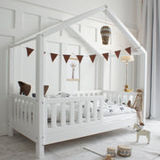 Lit cabane 90x200 barrière et sommier inclus pieds 10 cm Roxane Blanc