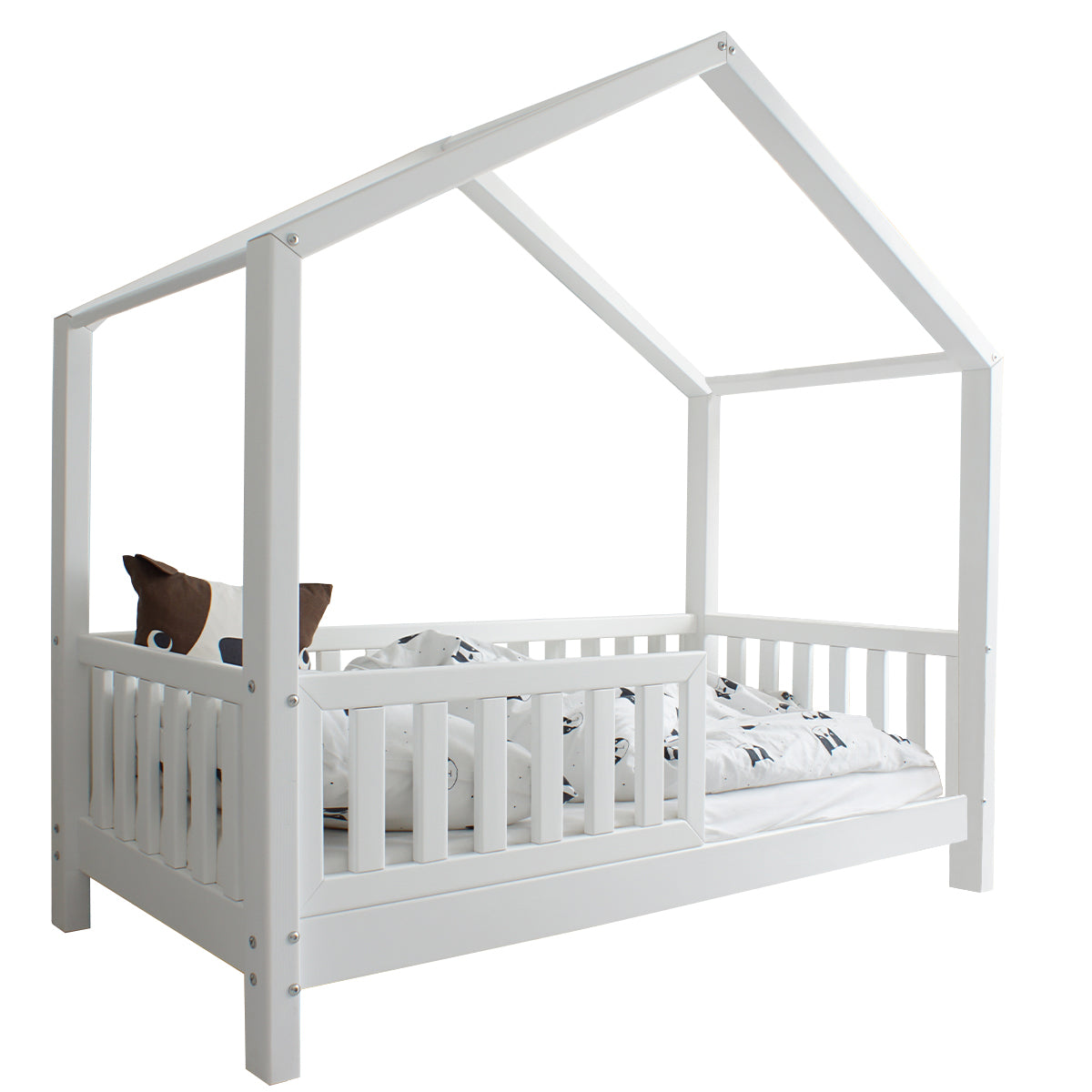 Lit cabane 80x160 barrière et sommier inclus pieds 10 cm Roxane Blanc - vue 2