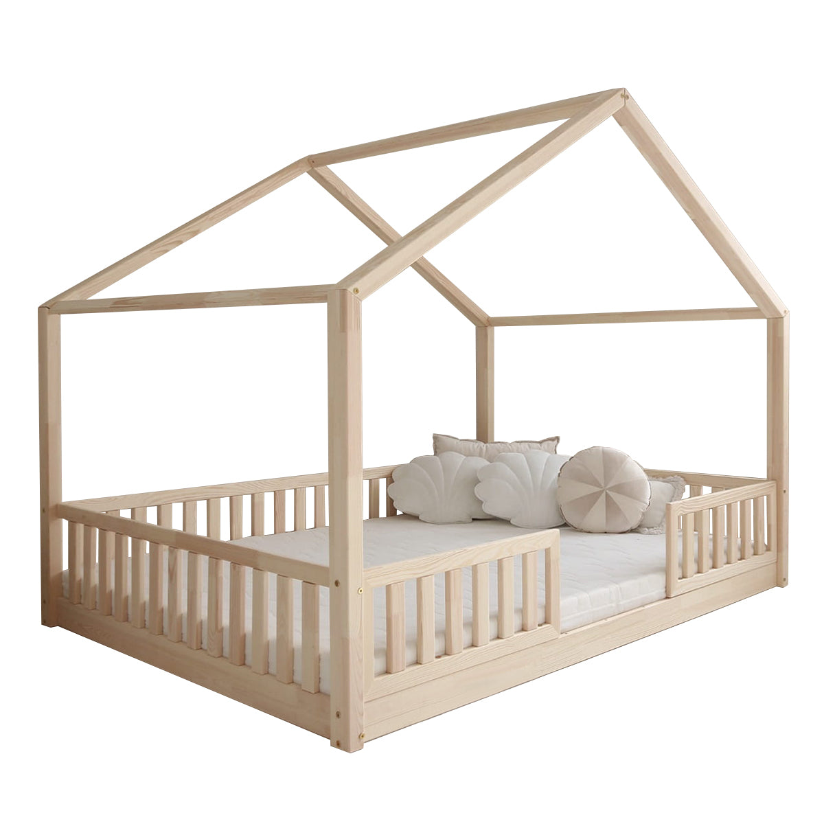 Lit cabane 140x200 barrières et sommier inclus pieds 1 cm Roxane Bois - vue 2
