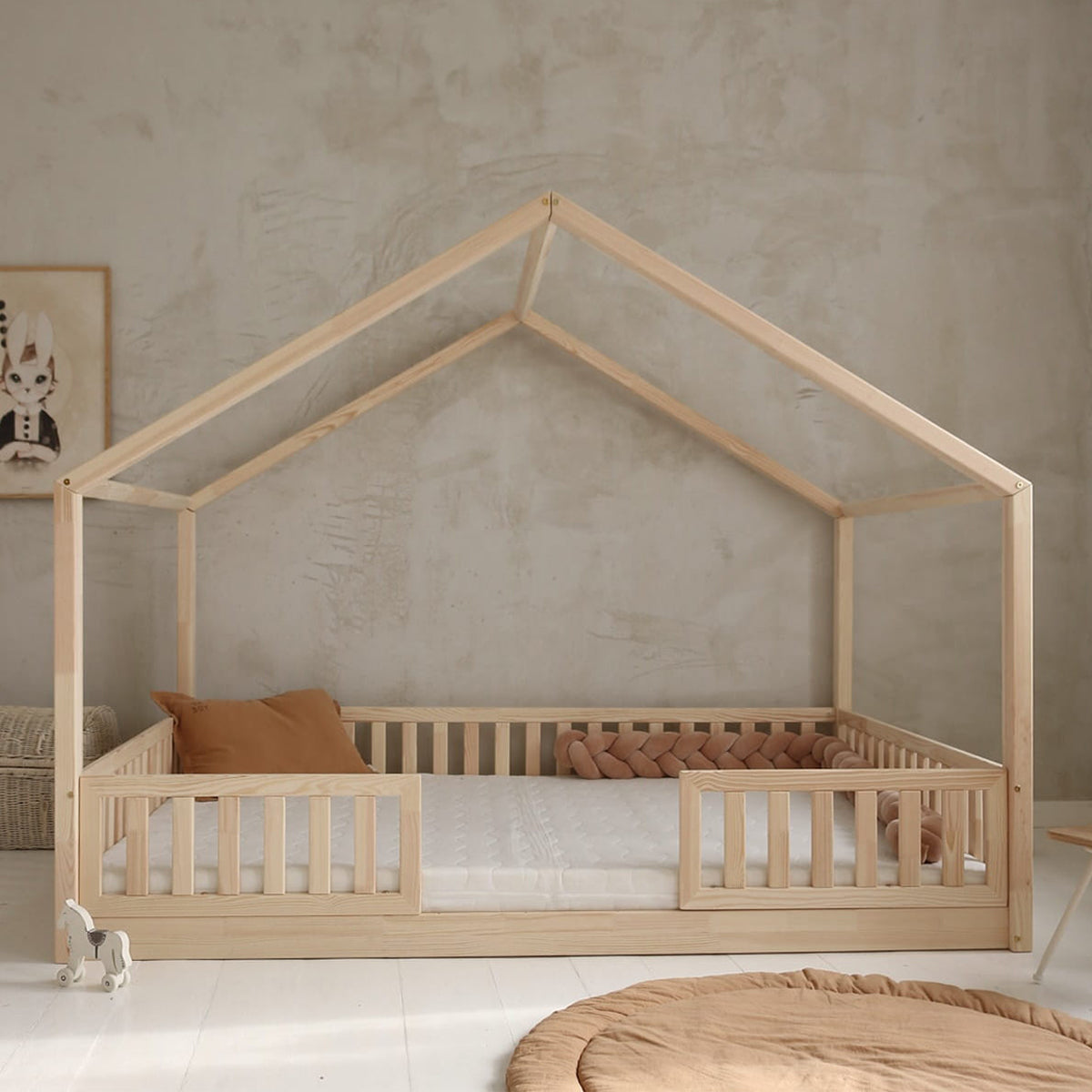 Lit cabane 140x200 barrières et sommier inclus pieds 1 cm Roxane Bois - vue 5