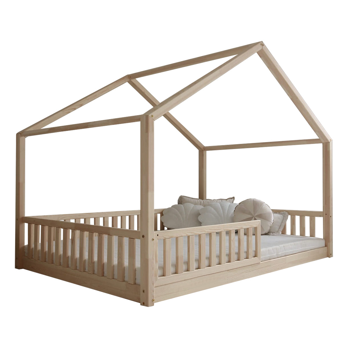 Lit cabane 140x200 barrière et sommier inclus pieds 1 cm Roxane Bois - vue 2