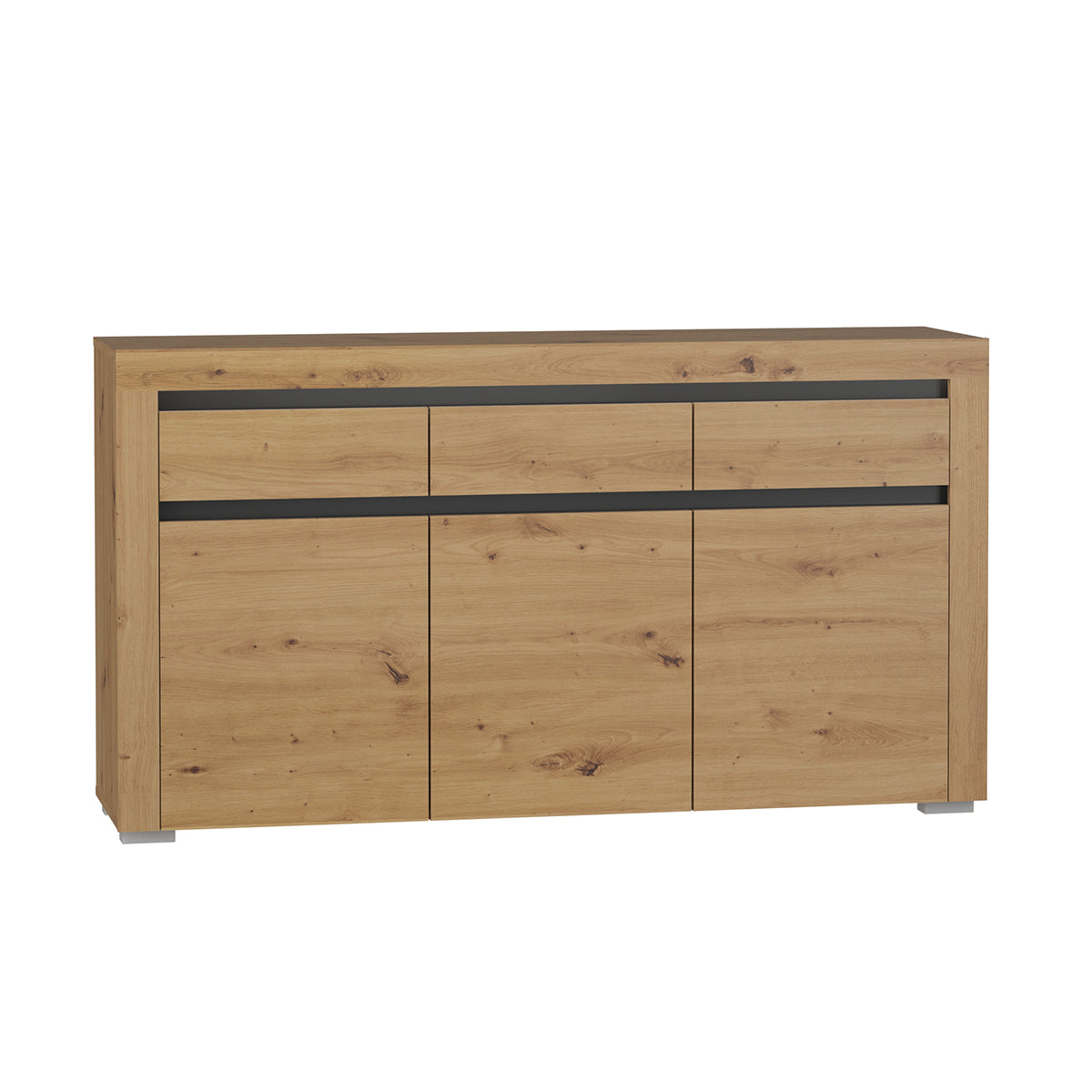 Buffet 3 portes 3 tiroirs LED inclus Kasla Bois et Anthracite
