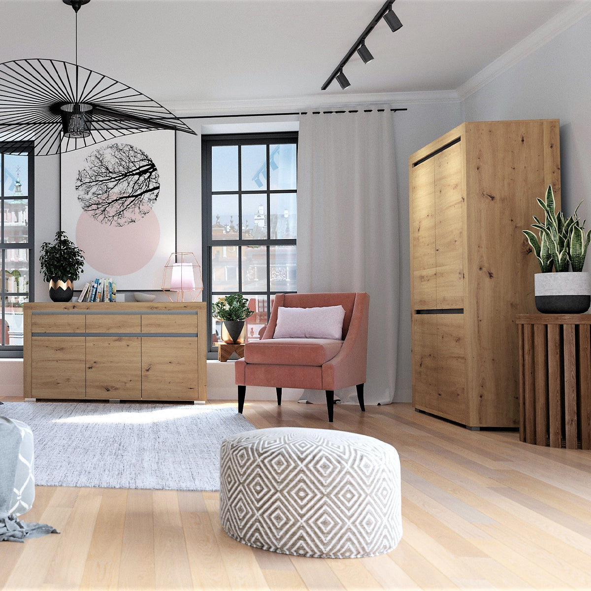 Armoire 2 portes LED inclus Kasla Bois et Anthracite - vue 2