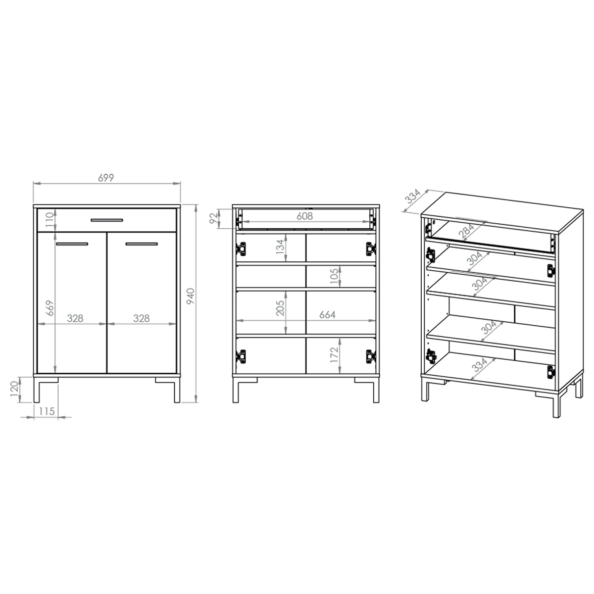 Meuble à chaussures 2 portes 1 tiroir Liora Bois - vue 5