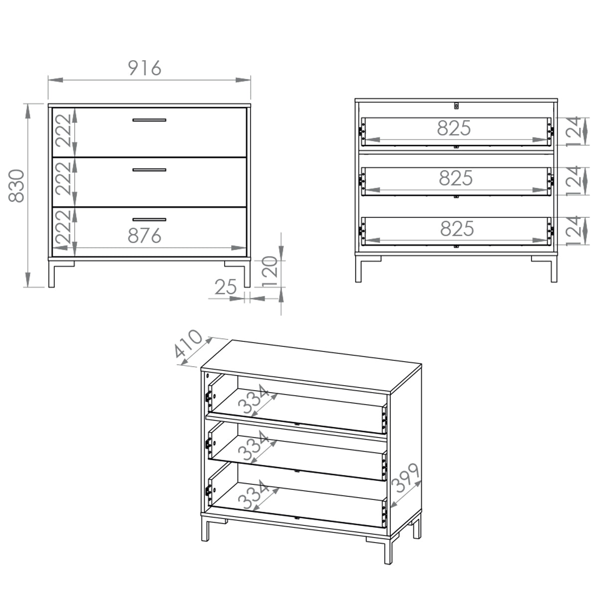 Commode 3 tiroirs Liora Bois - vue 7