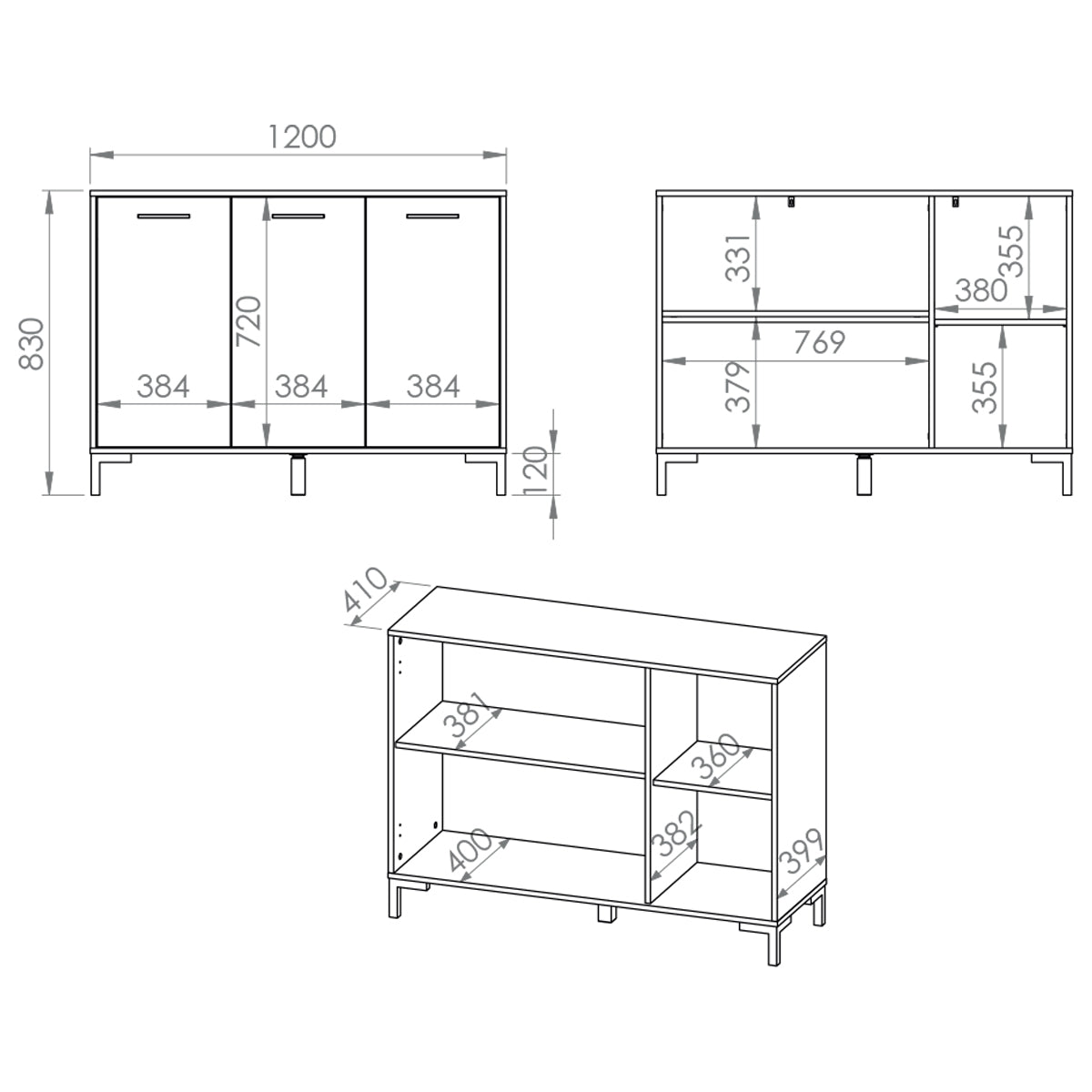 Buffet 3 portes Liora Bois - vue 7