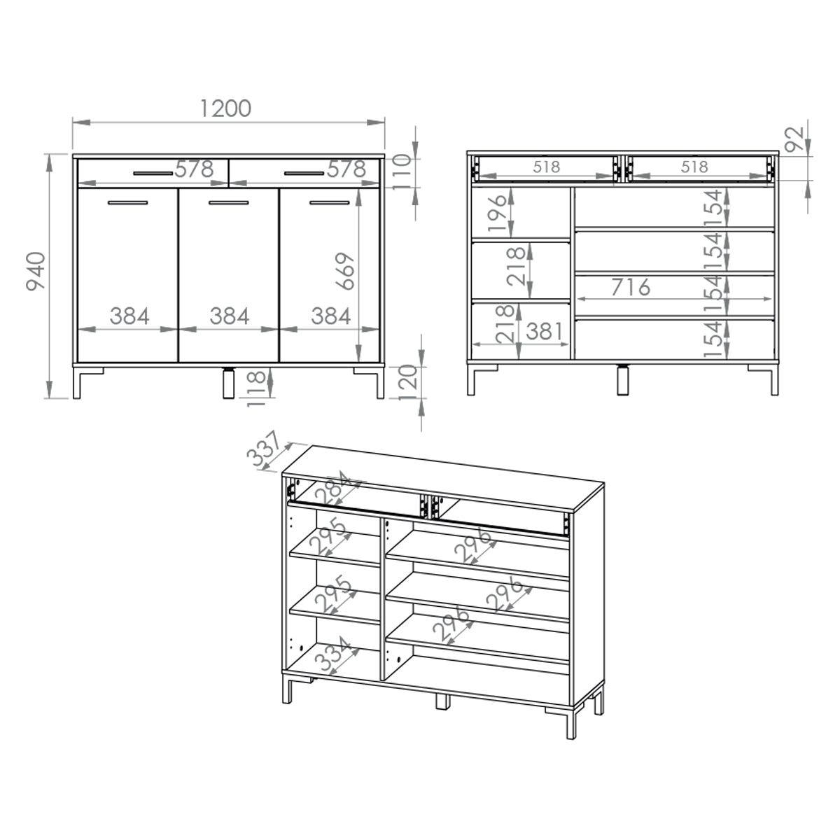 Meuble à chaussure 3 portes 2 tiroirs Liora Bois - vue 5