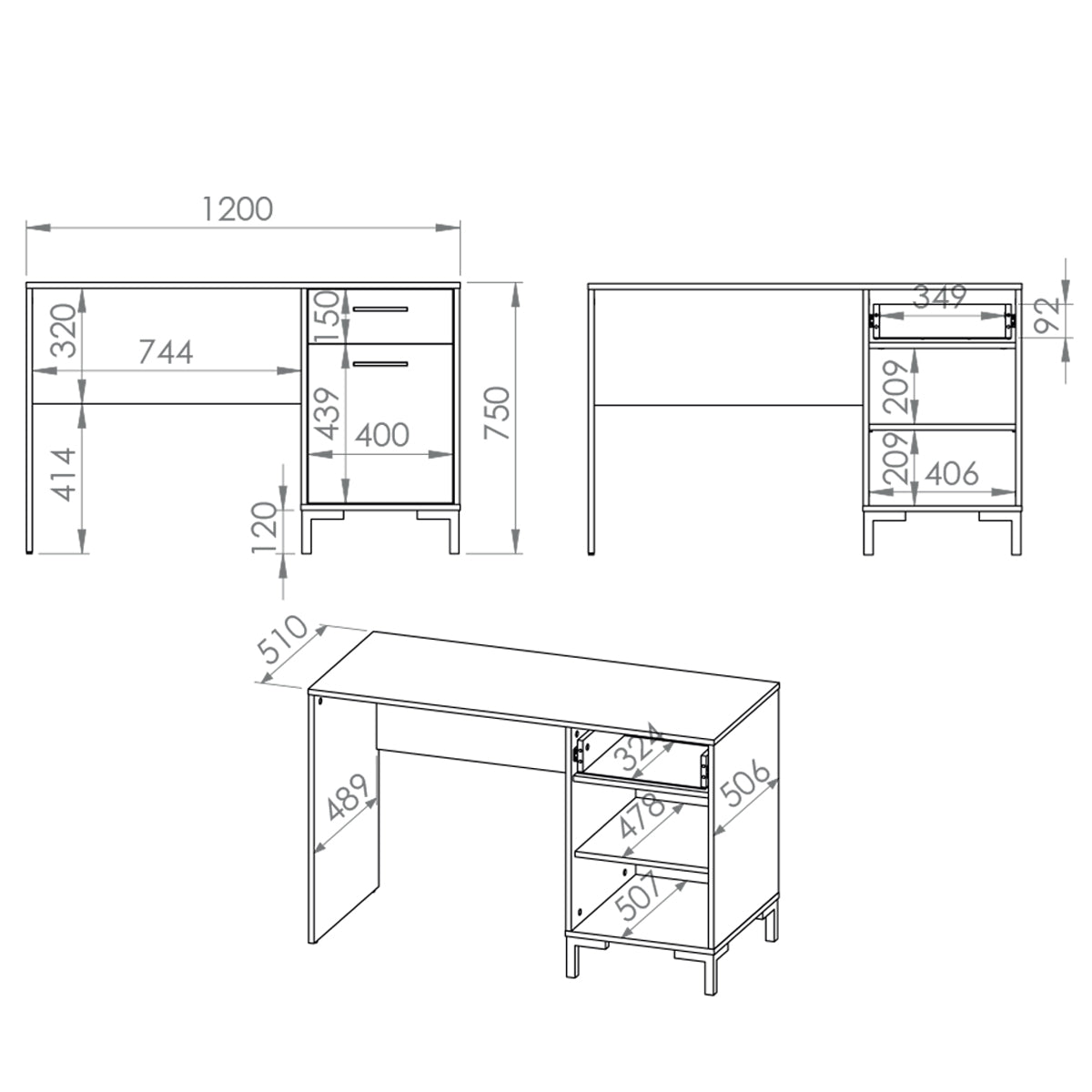 Bureau 1 porte 1 tiroir Liora Bois - vue 5