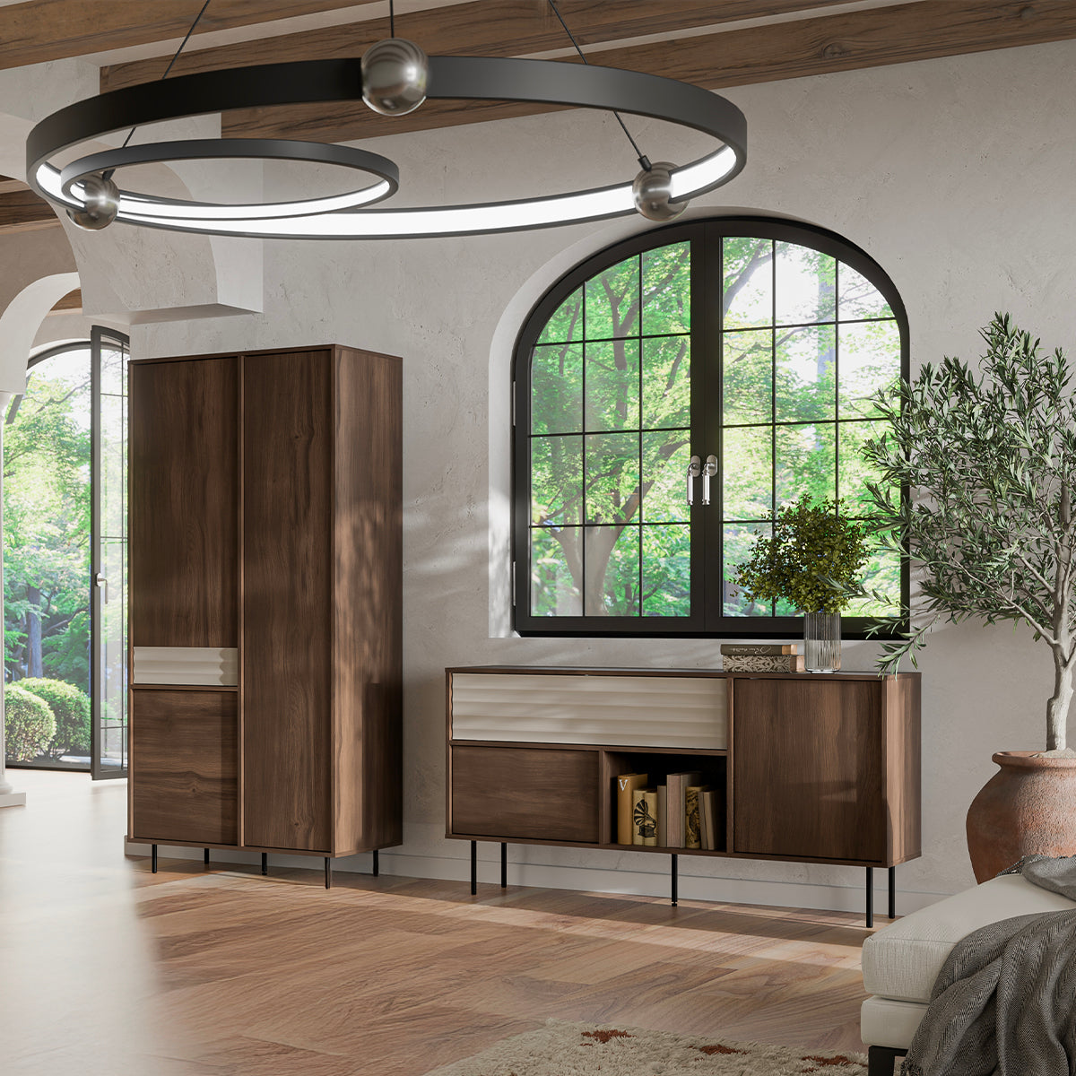 Armoire 3 portes Astra Bois foncé et Cachemire - vue 3