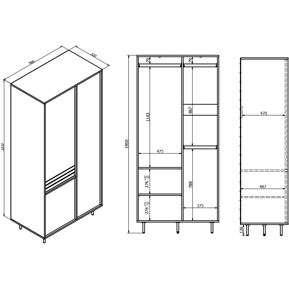 Armoire 3 portes Astra Bois foncé et Cachemire - vue 5
