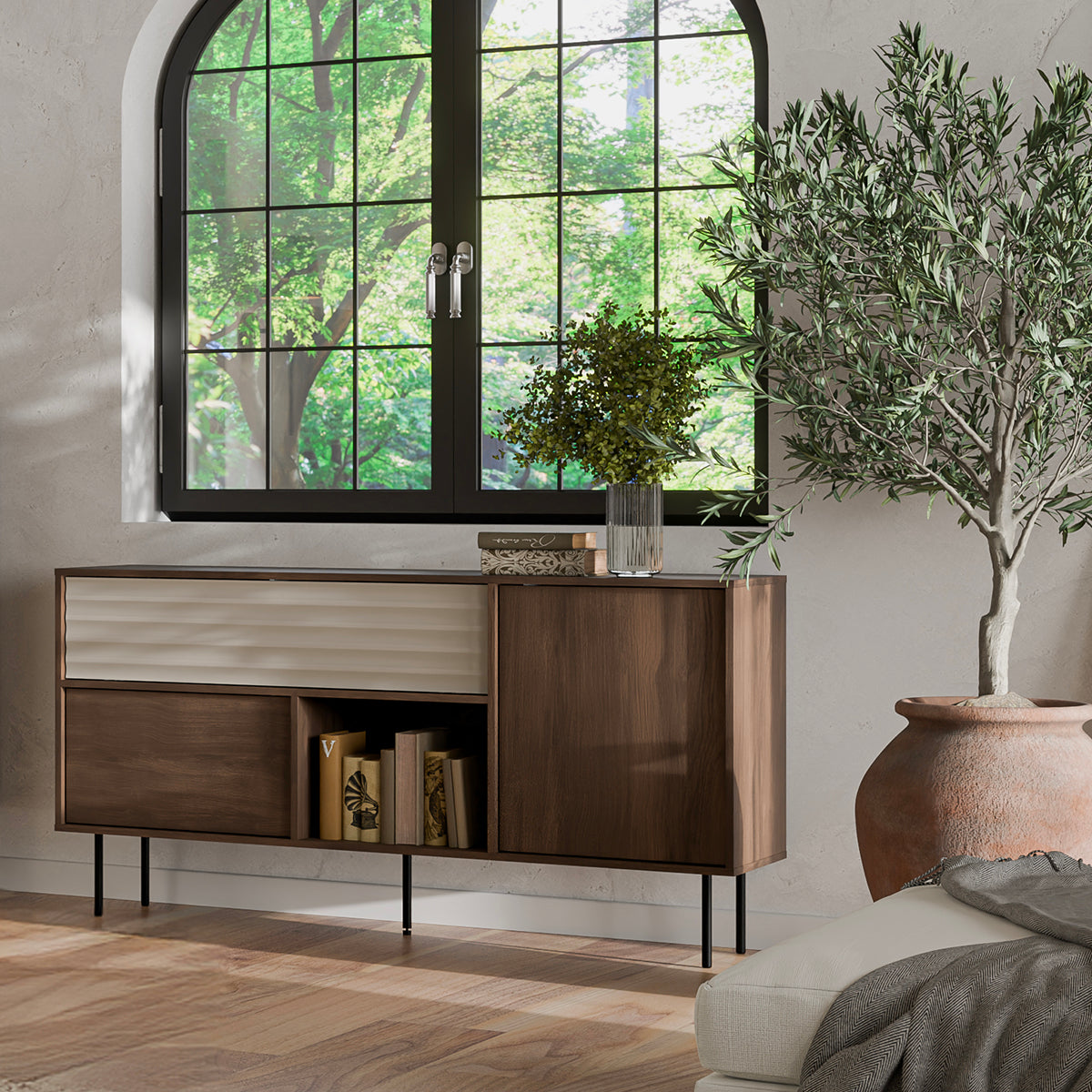 Buffet 2 portes 1 tiroir Astra Bois foncé et Cachemire - vue 3