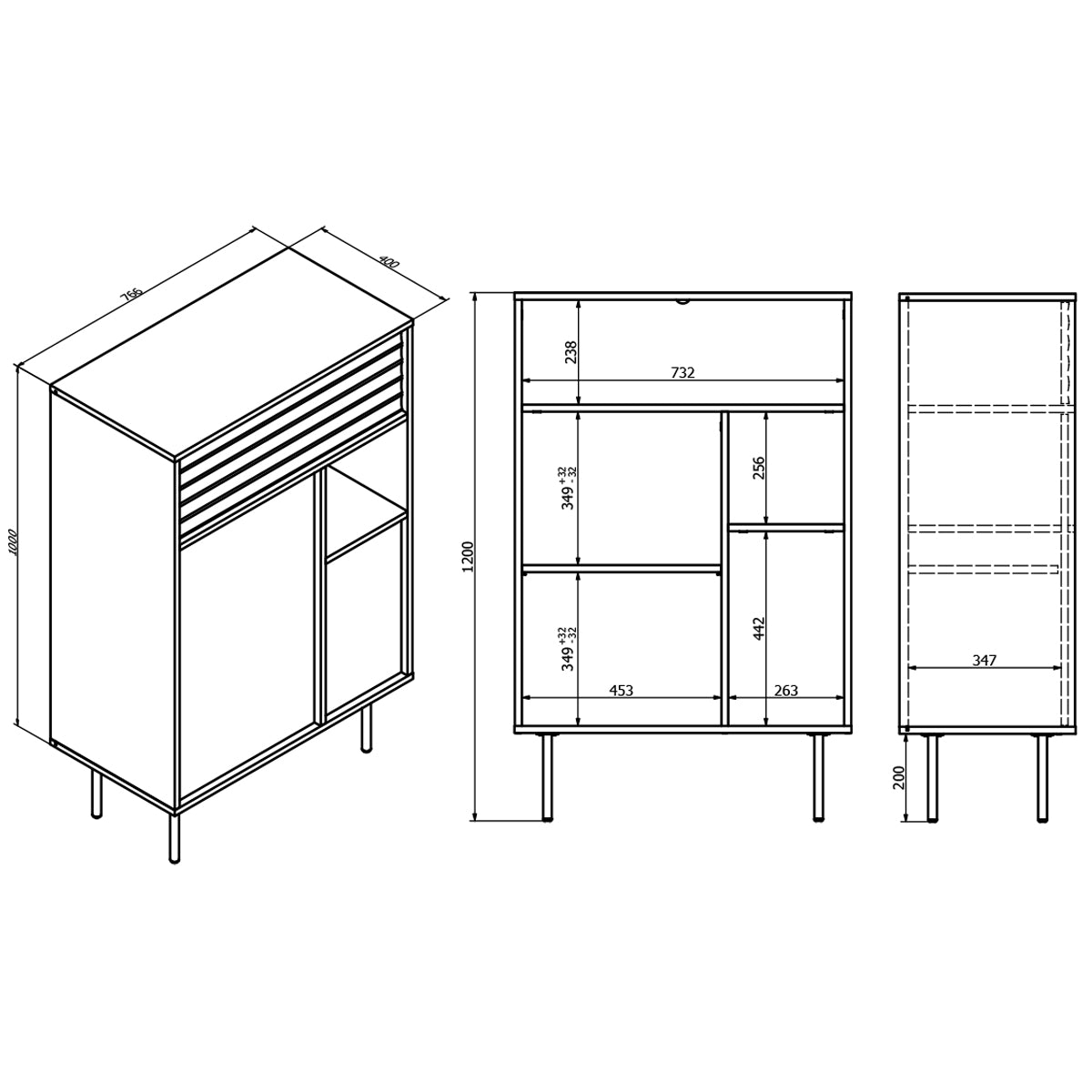 Buffet haut 3 portes Astra Bois foncé et Cachemire - vue 5