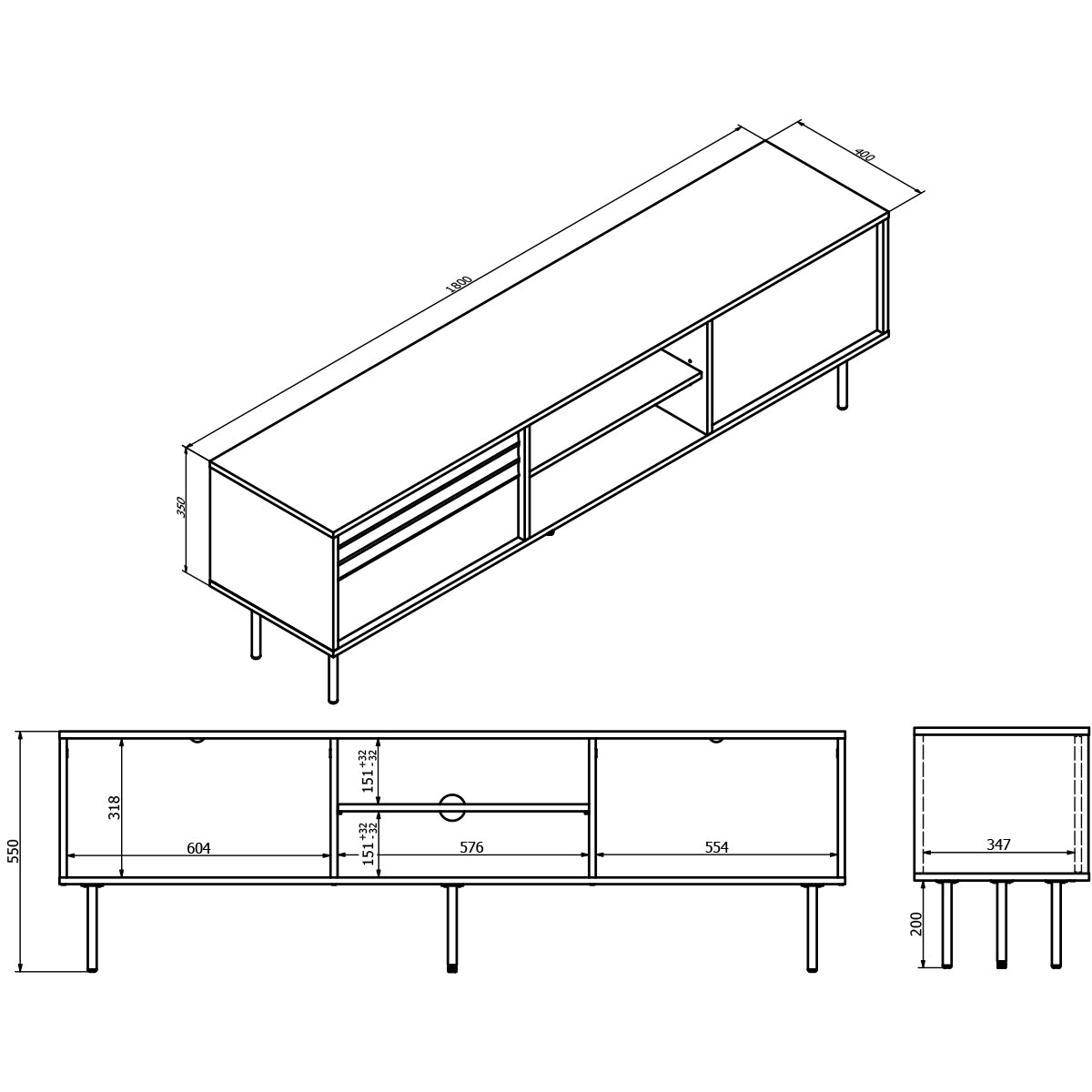 Meuble TV 2 portes 180 cm Astra Bois foncé et Cachemire - vue 5