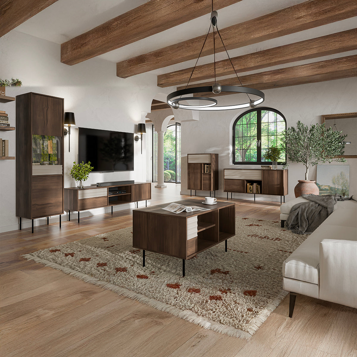 Buffet haut 3 portes Astra Bois foncé et Cachemire - vue 4