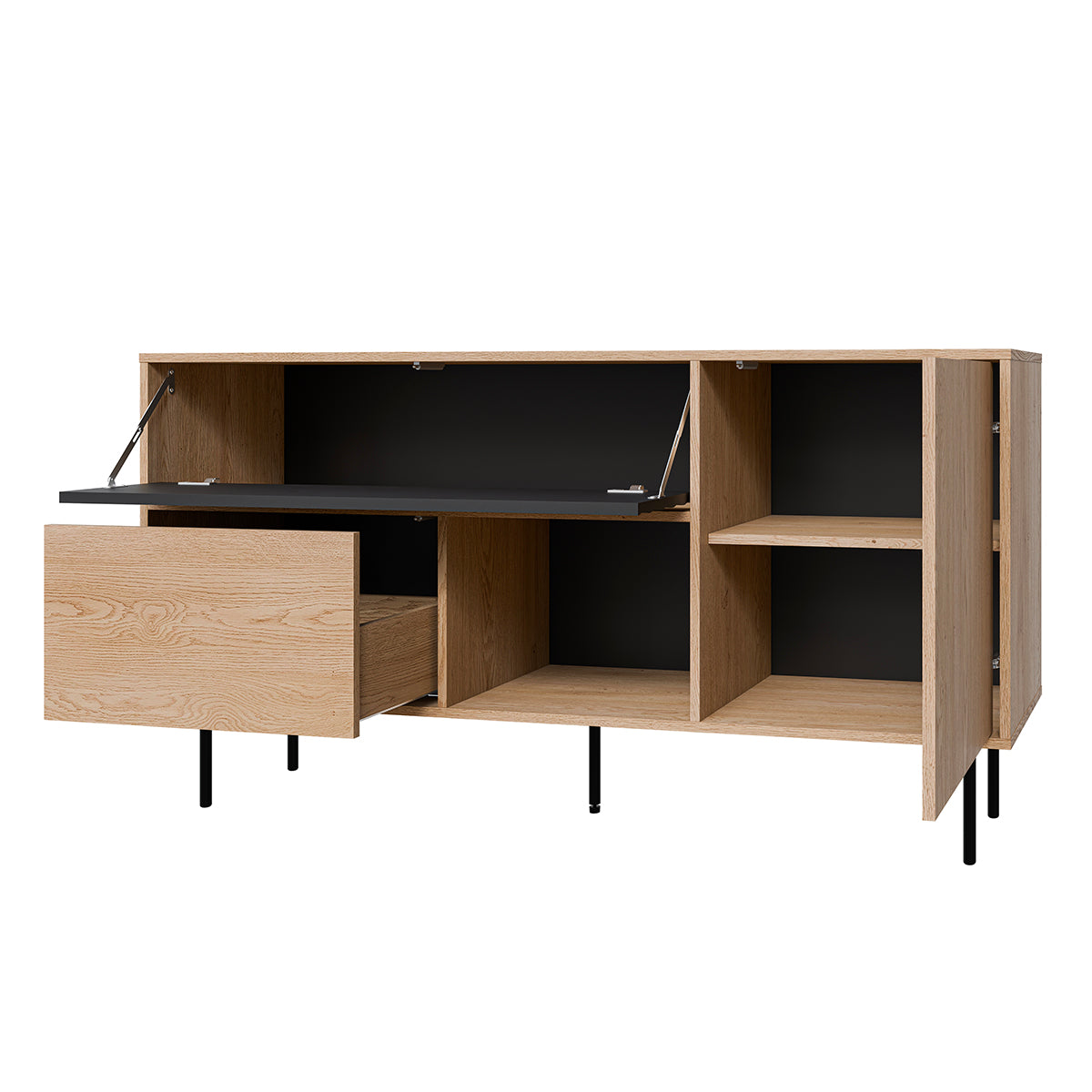 Buffet 2 portes 1 tiroir Astra Bois et Noir - vue 2