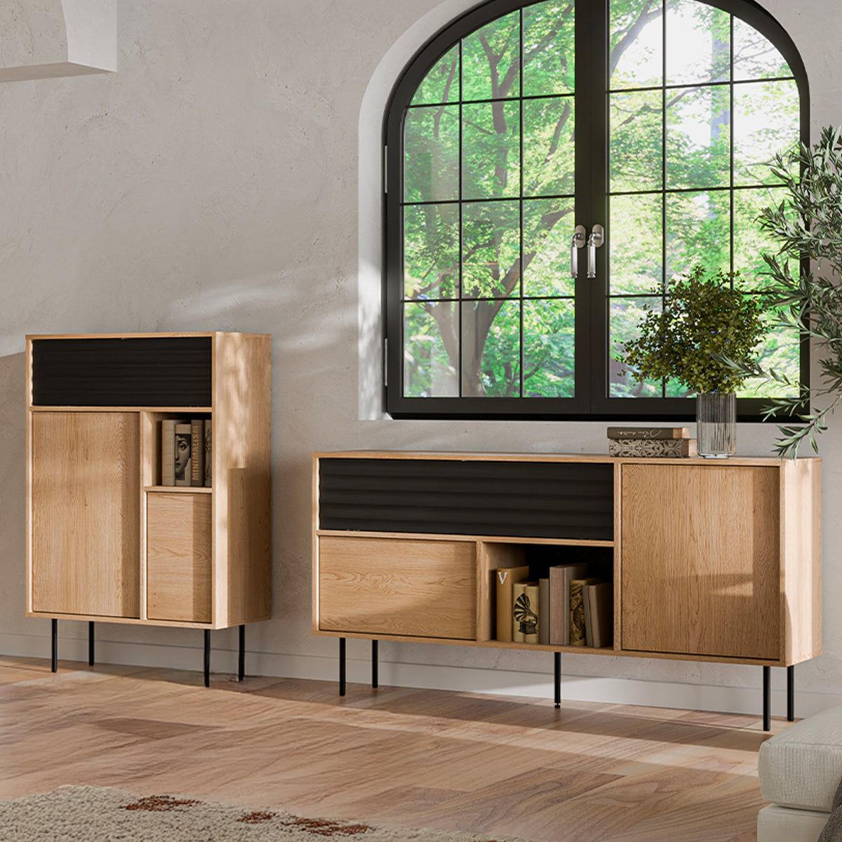 Buffet 2 portes 1 tiroir Astra Bois et Noir - vue 3