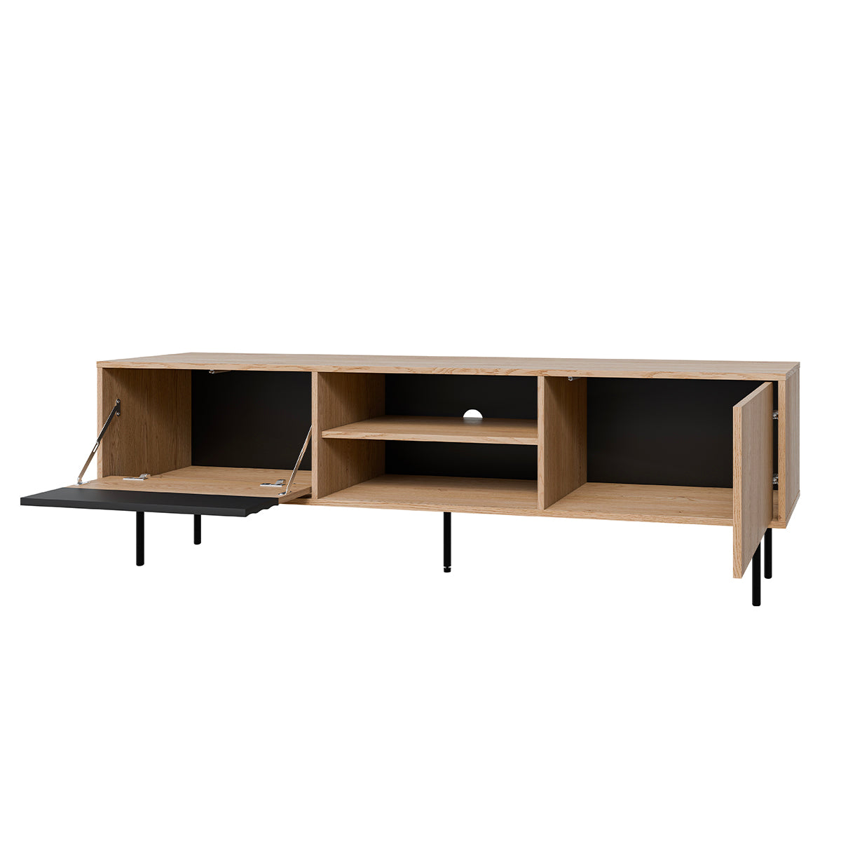 Meuble TV 2 portes 180 cm Astra Bois et Noir - vue 2