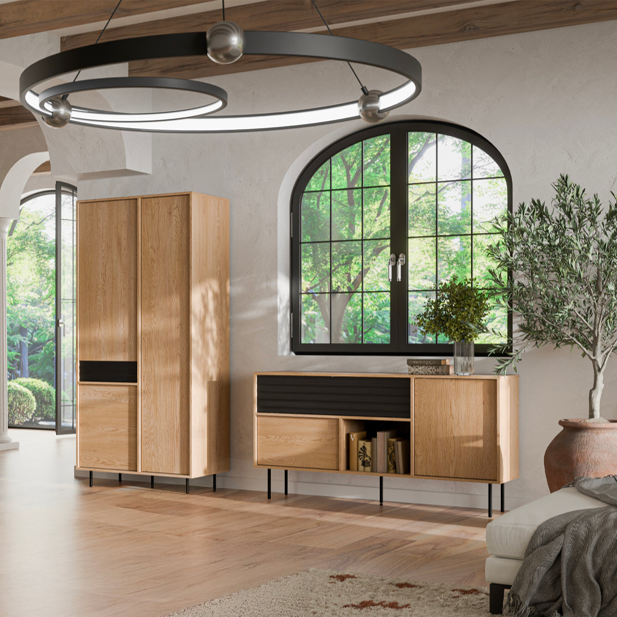 Buffet 2 portes 1 tiroir Astra Bois et Noir