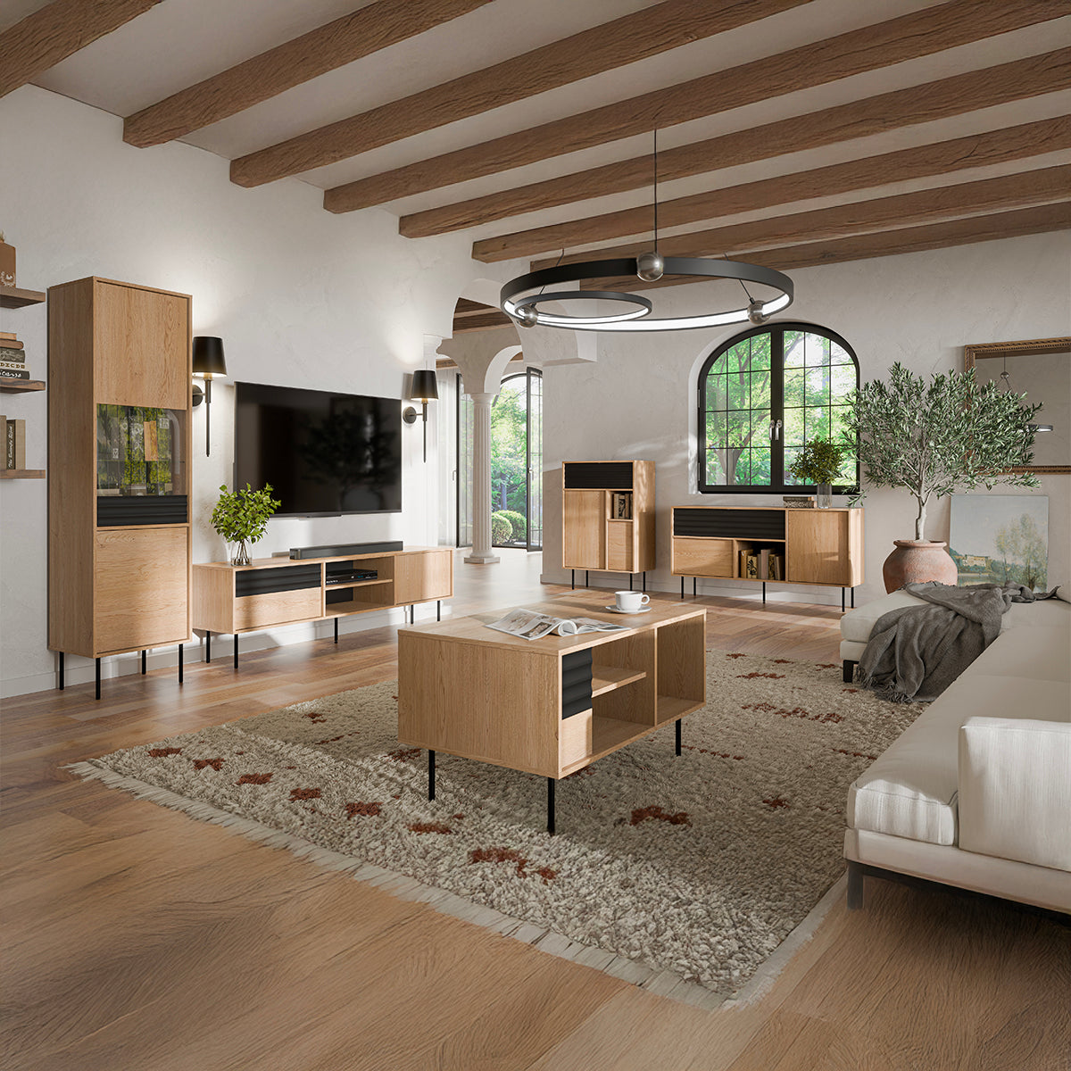 Buffet 2 portes 1 tiroir Astra Bois et Noir - vue 4