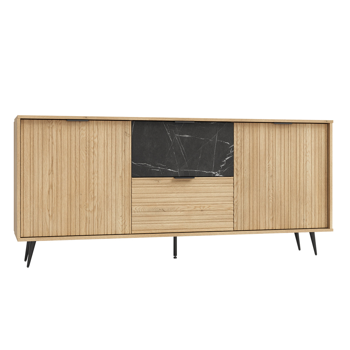 Buffet long 2 portes 2 tiroirs Luka Bois et Noir