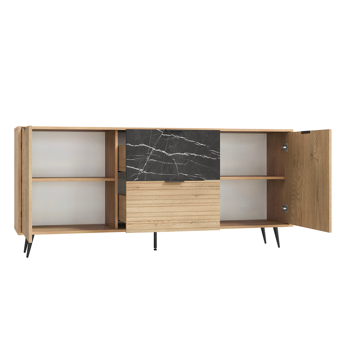 Buffet long 2 portes 2 tiroirs Luka Bois et Noir - vue 2