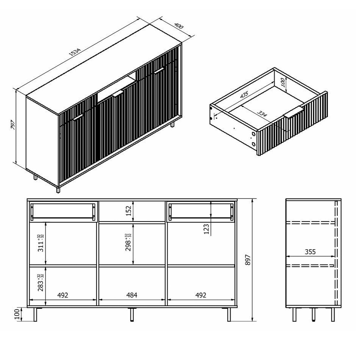 Buffet 3 portes 2 tiroirs Soly Bois - vue 5