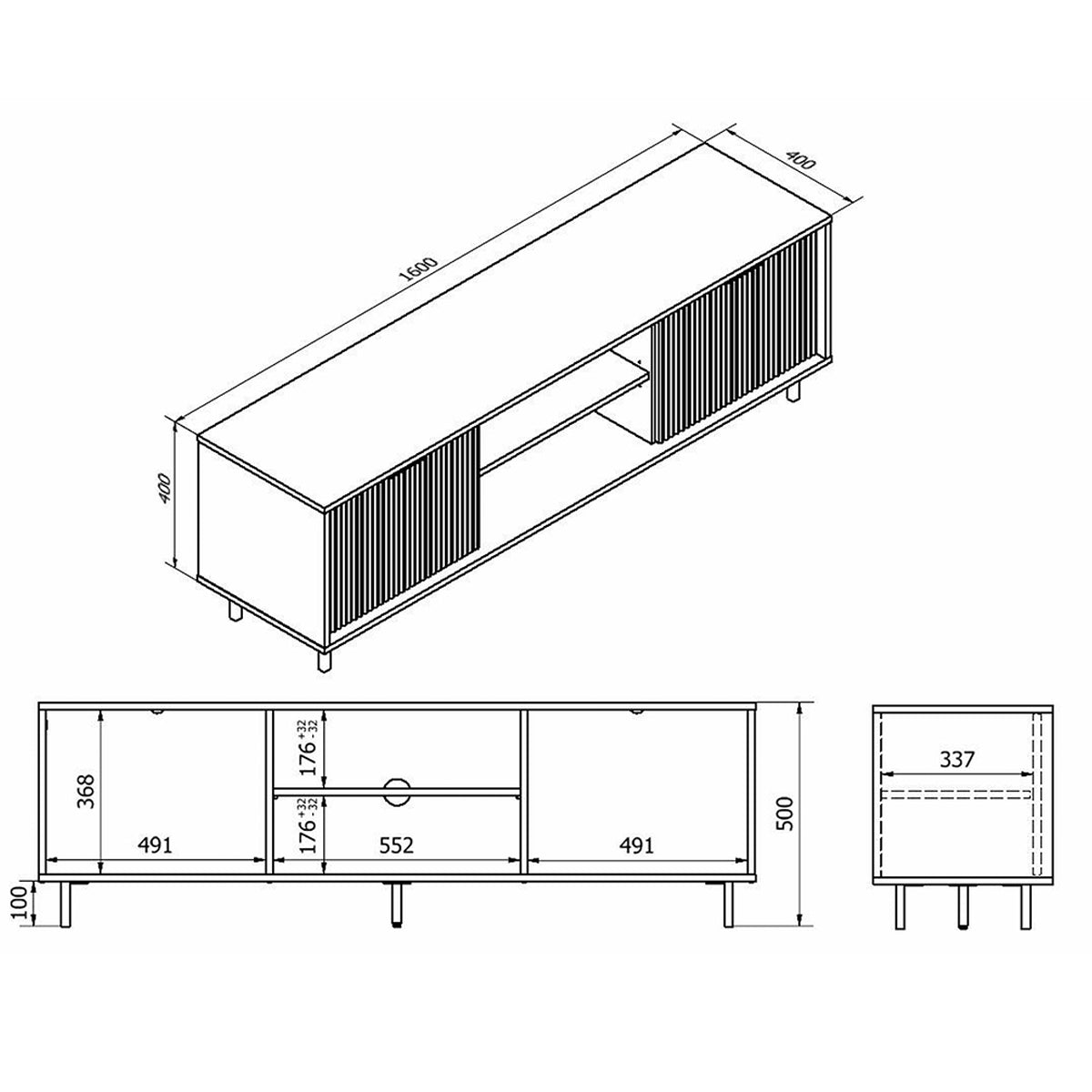 Meuble TV 2 portes 160 cm Soly Bois - vue 3