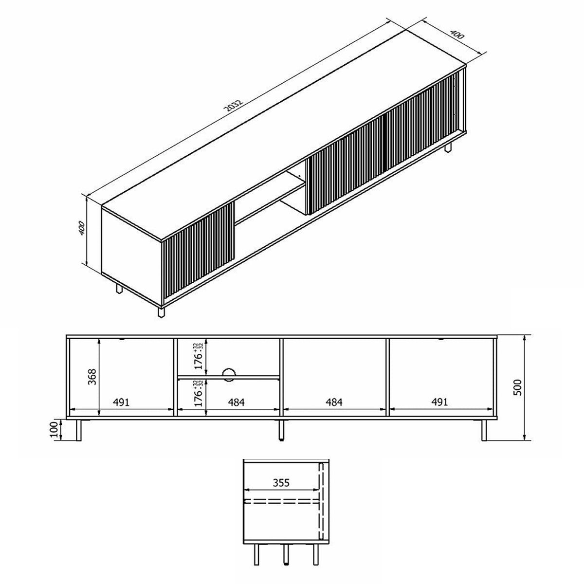 Meuble TV 3 portes 200 cm Soly Bois - vue 5