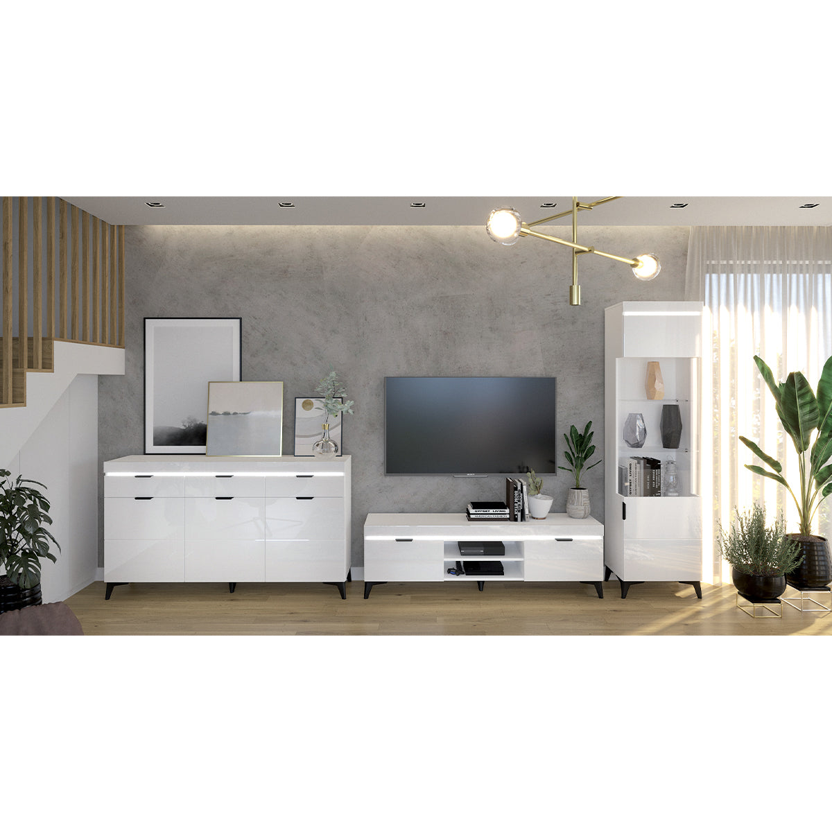 Meuble TV 2 portes 157 cm LED inclus Ruben Blanc - vue 5