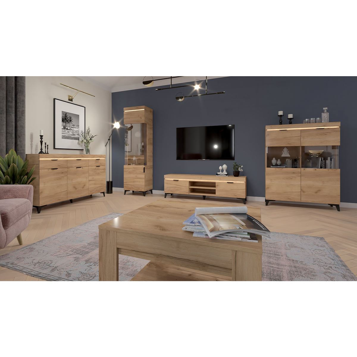 Vaisselier 2 portes LED inclus Ruben Bois - vue 6