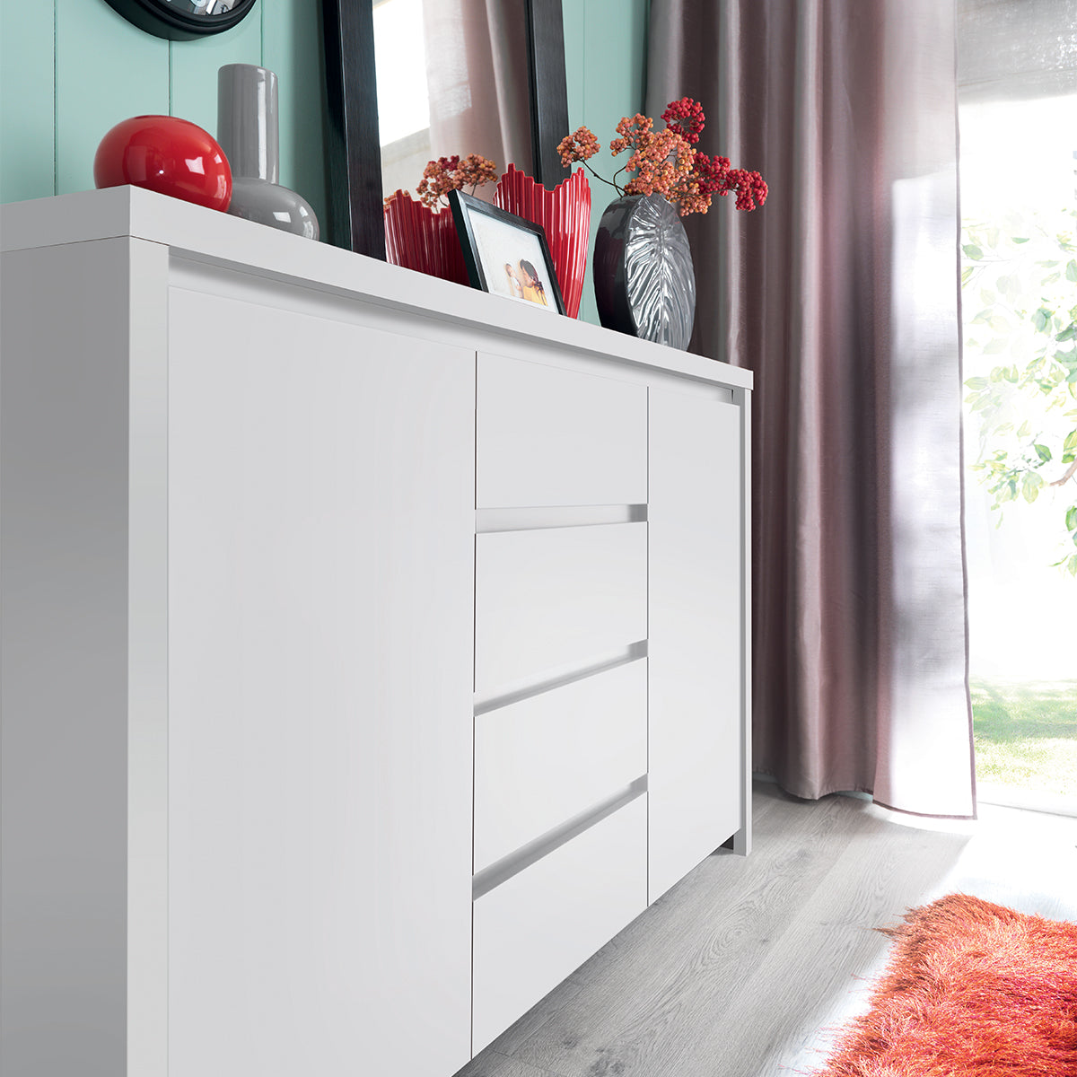 Buffet 2 portes 4 tiroirs Soren Blanc - vue 3