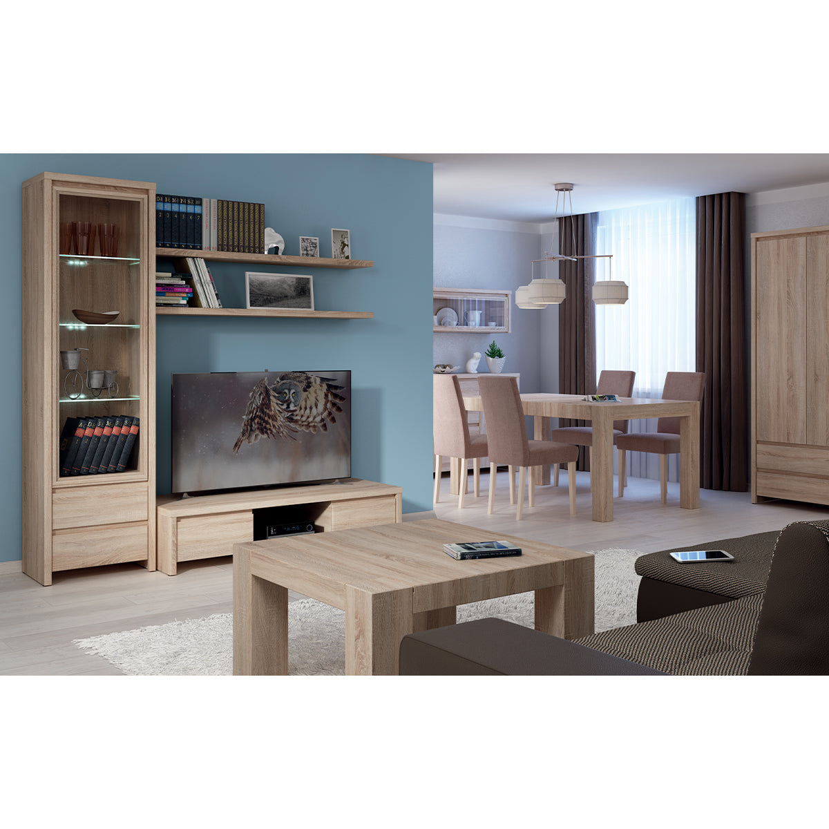 Vitrine 1 porte 2 tiroirs Soren Bois - vue 6