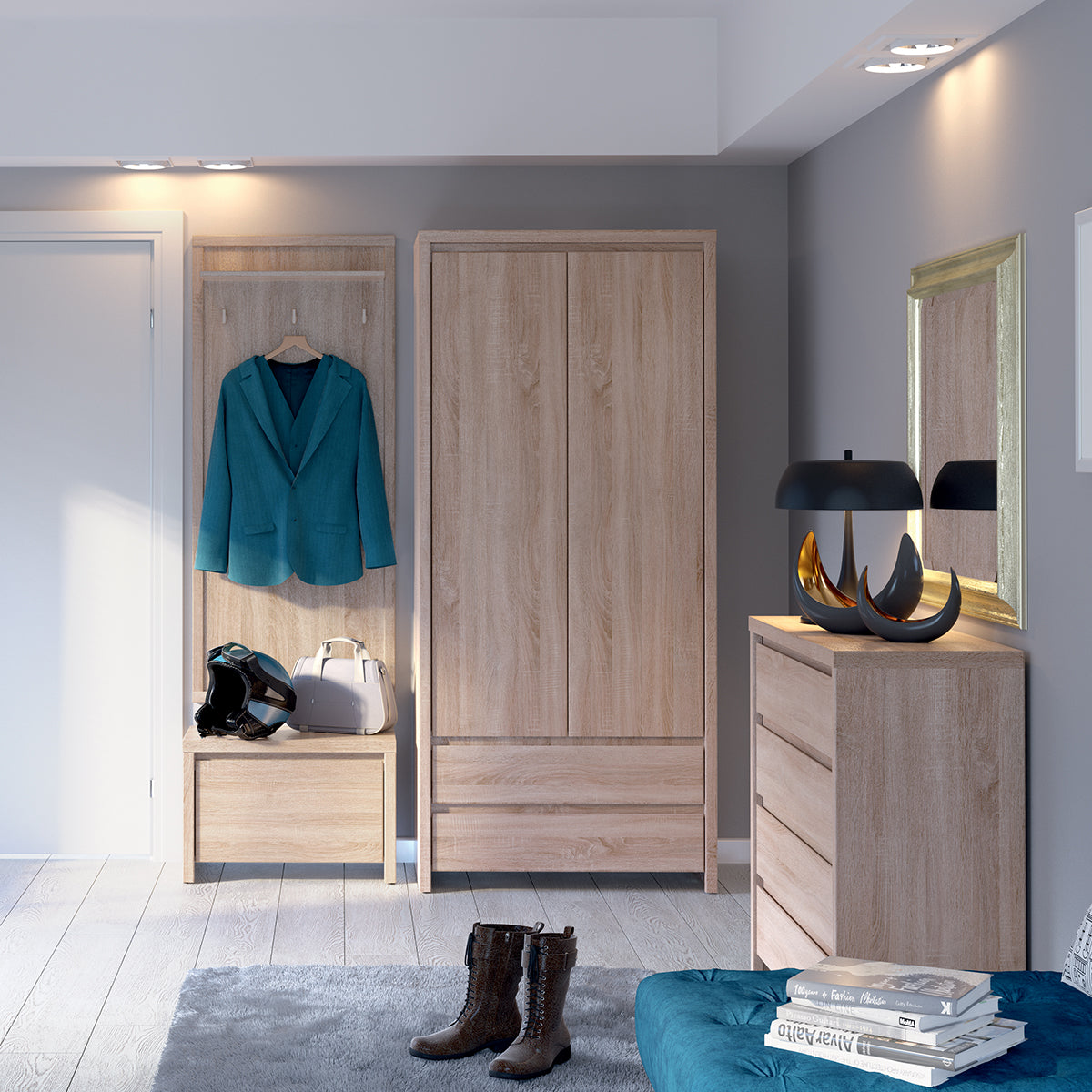 Armoire 2 portes 2 tiroirs Soren Bois - vue 6