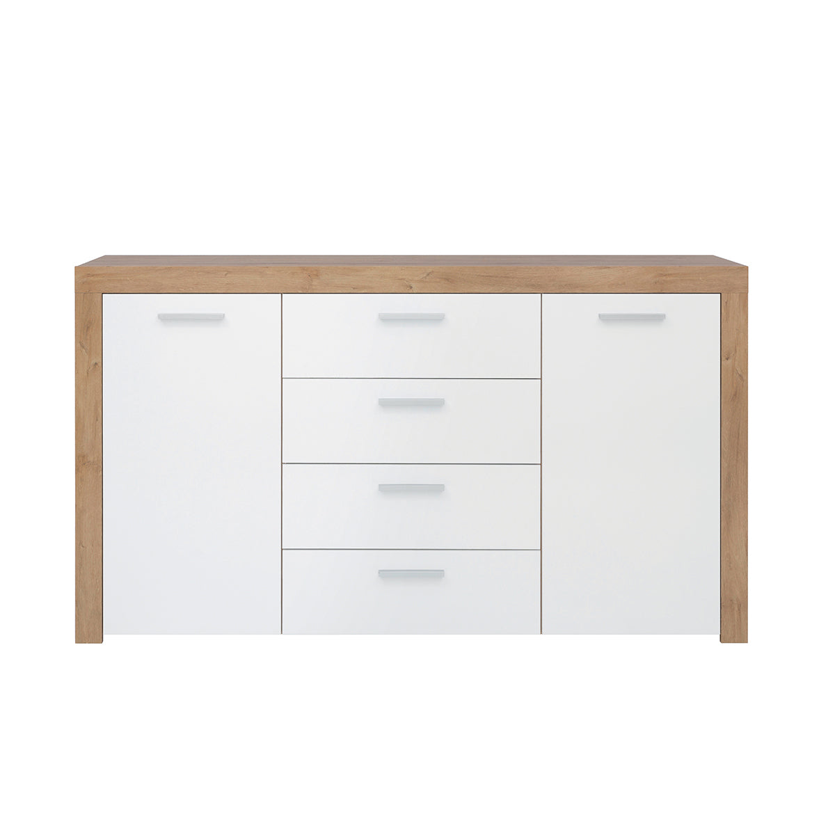Buffet 2 portes 4 tiroirs Nora Blanc et Bois - vue 2