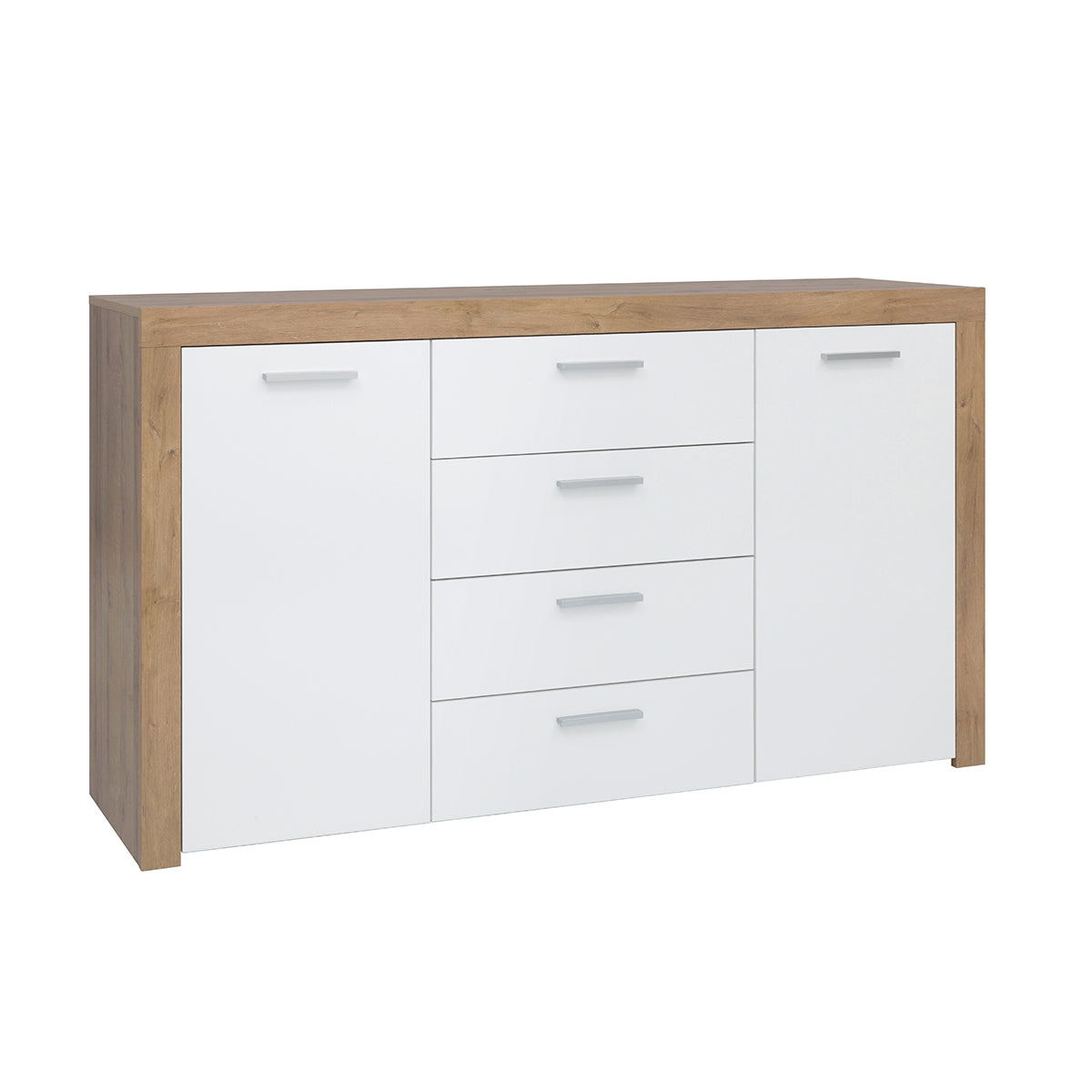 Buffet 2 portes 4 tiroirs Nora Blanc et Bois