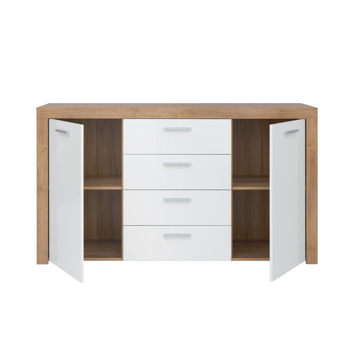 Buffet 2 portes 4 tiroirs Nora Blanc et Bois - vue 3