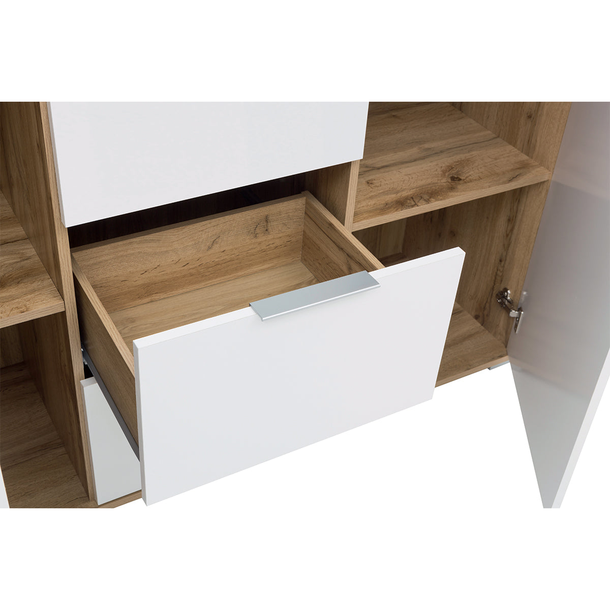 Buffet 2 portes 3 tiroirs Selma Blanc et Bois - vue 4