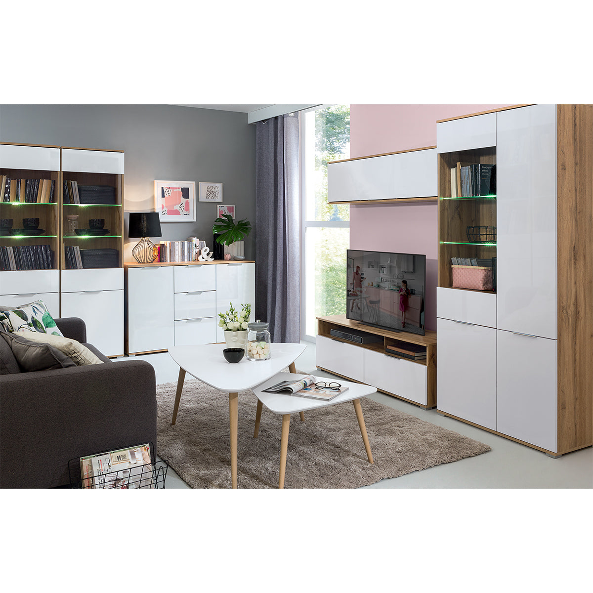 Buffet 2 portes 3 tiroirs Selma Blanc et Bois - vue 6