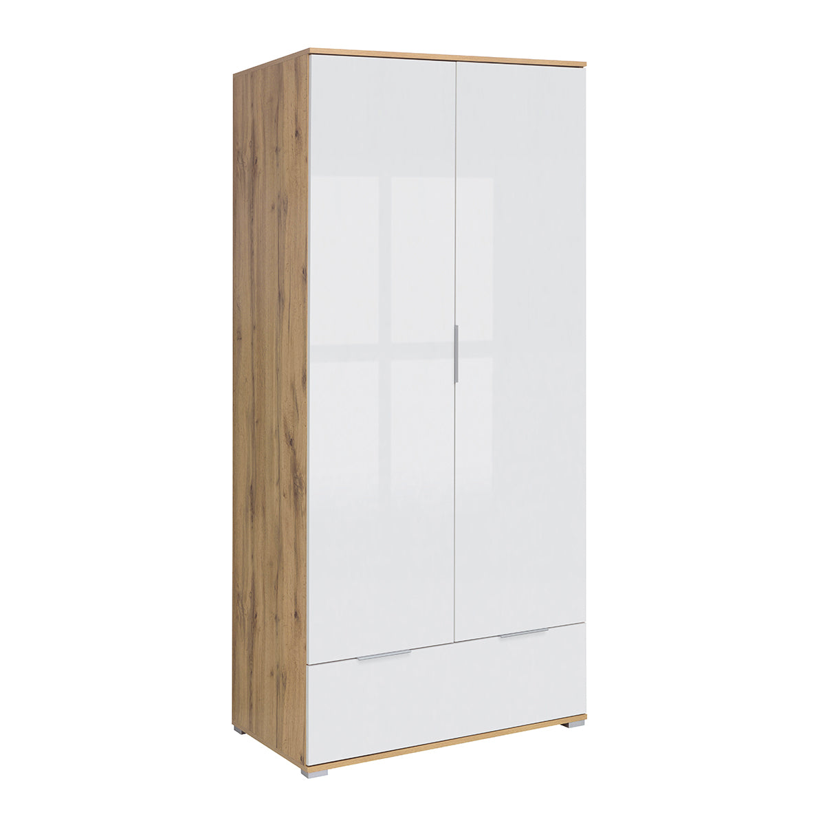 Armoire 2 portes 1 tiroir Selma Blanc et Bois