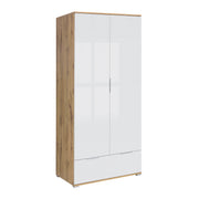 Armoire 2 portes 1 tiroir Selma Blanc et Bois