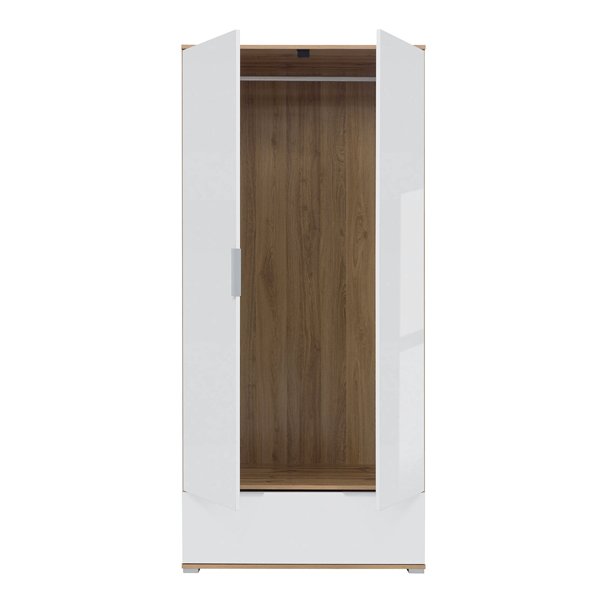 Armoire 2 portes 1 tiroir Selma Blanc et Bois - vue 3