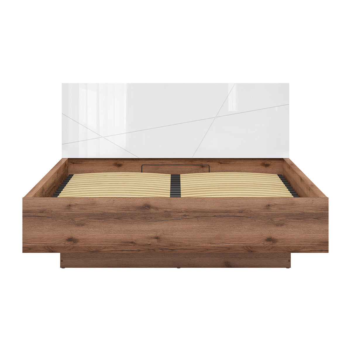Lit coffre 160x200 sommier inclus Sven Blanc et Bois - vue 4