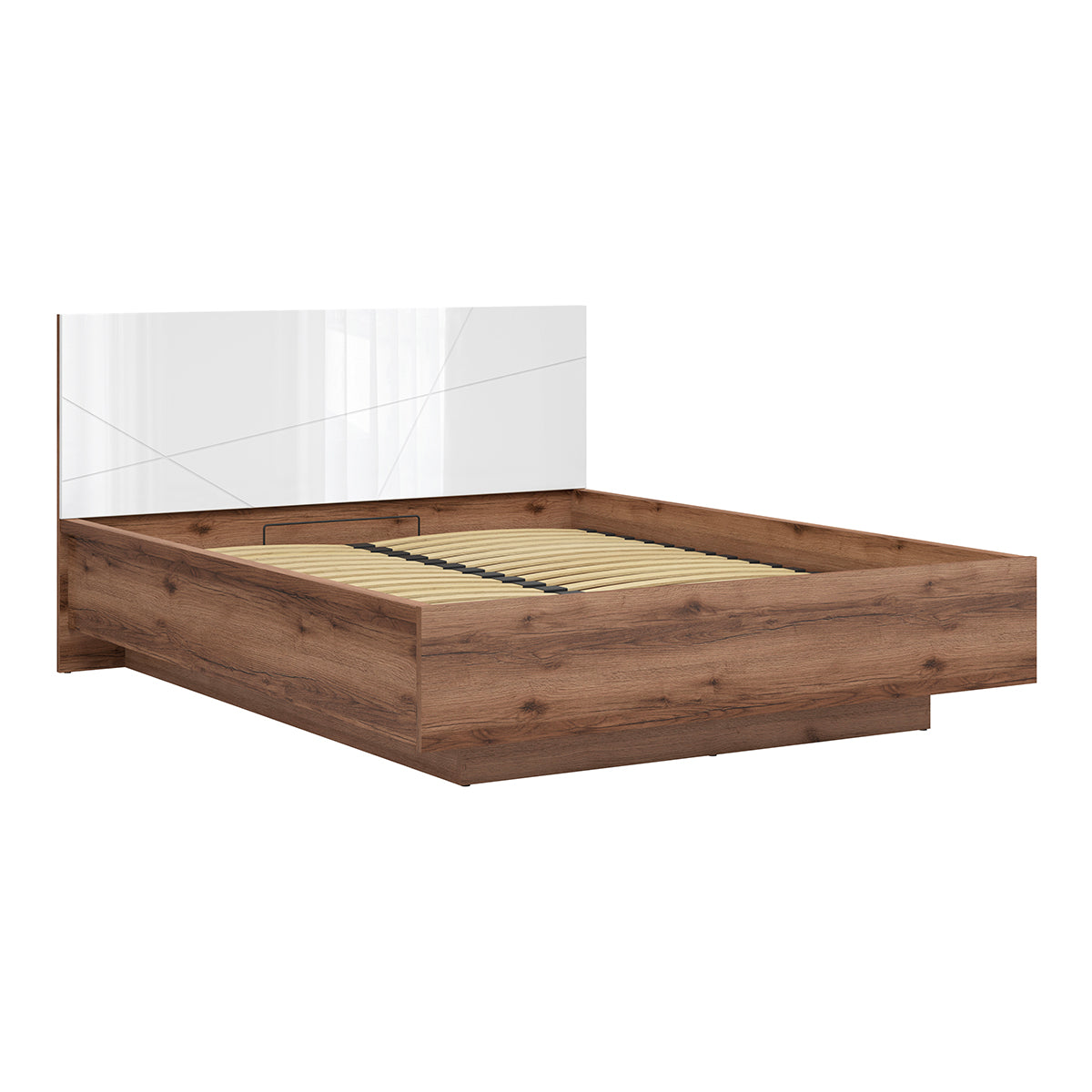 Lit coffre 160x200 sommier inclus Sven Blanc et Bois - vue 2