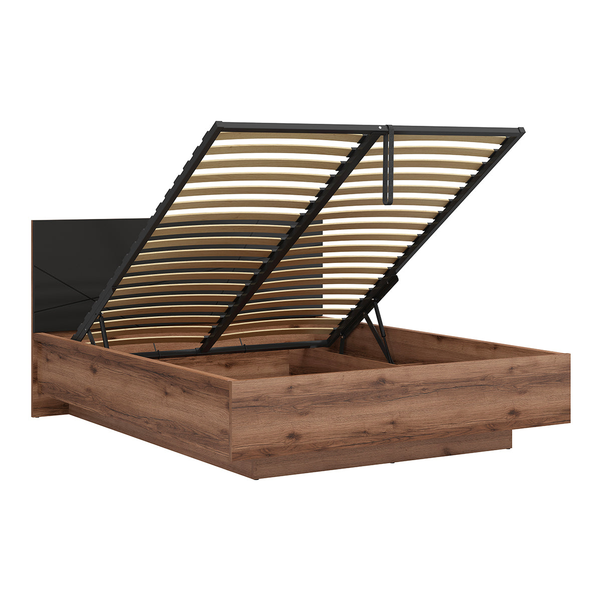 Lit coffre 160x200 sommier inclus Sven Noir et Bois