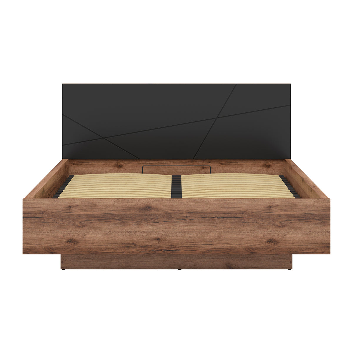 Lit coffre 160x200 sommier inclus Sven Noir et Bois - vue 4