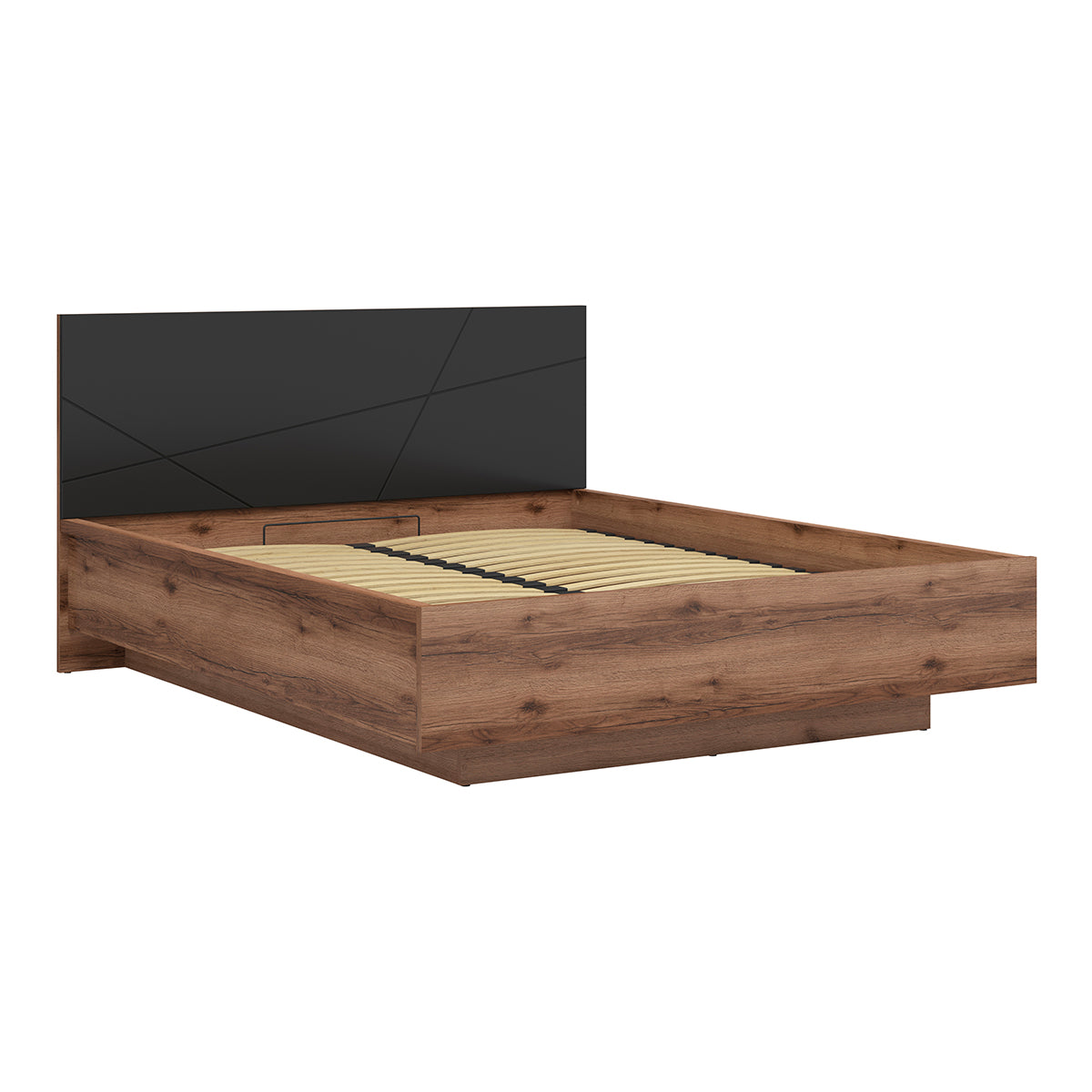 Lit coffre 160x200 sommier inclus Sven Noir et Bois - vue 2