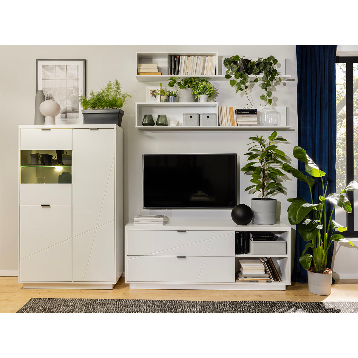 Meuble TV 2 tiroirs 2 niches 156 cm Sven Blanc - vue 5